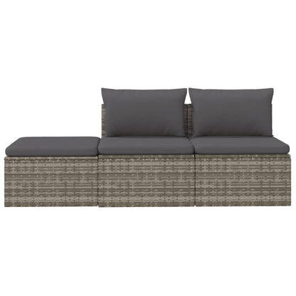 vidaXL Salon de jardin 3 pièces avec coussins Résine tressée Gris