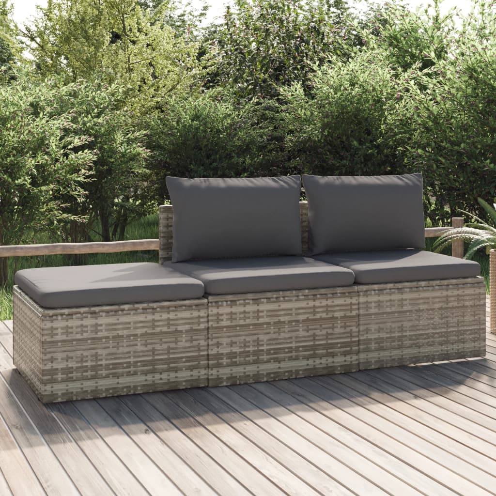 vidaXL Salon de jardin 3 pièces avec coussins Résine tressée Gris