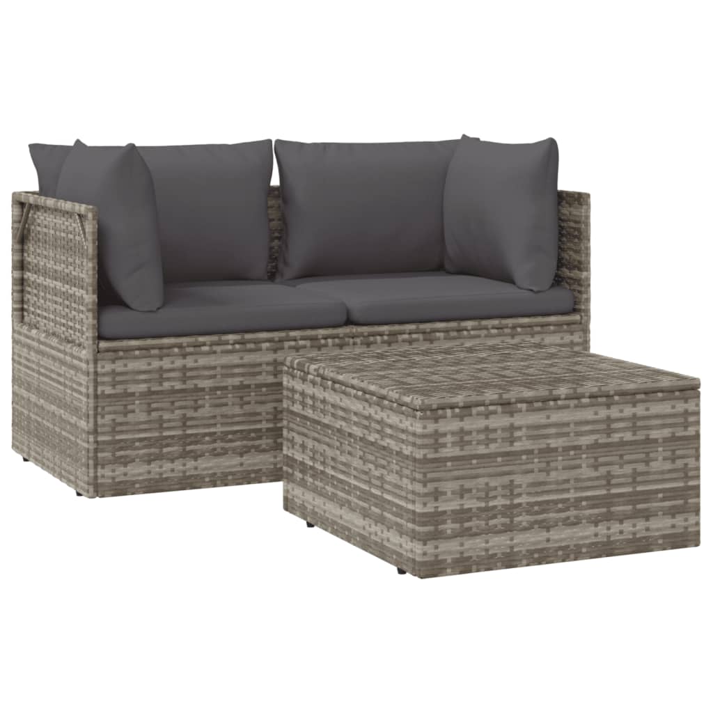 vidaXL Salon de jardin 3 pièces avec coussins Résine tressée Gris
