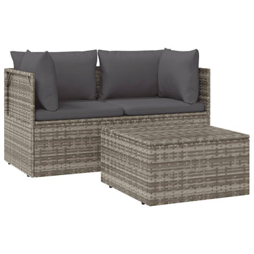 vidaXL Salon de jardin 3 pièces avec coussins Résine tressée Gris
