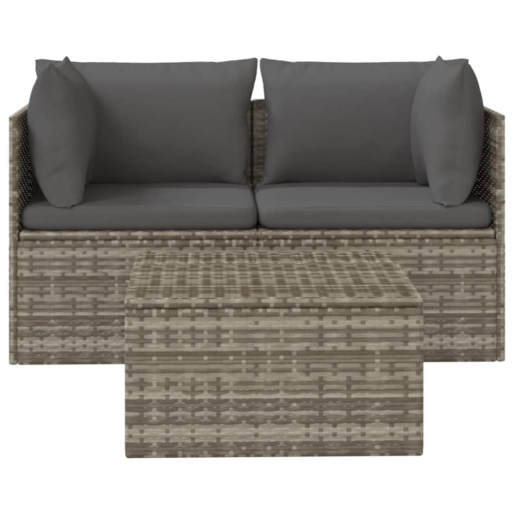 vidaXL Salon de jardin 3 pièces avec coussins Résine tressée Gris