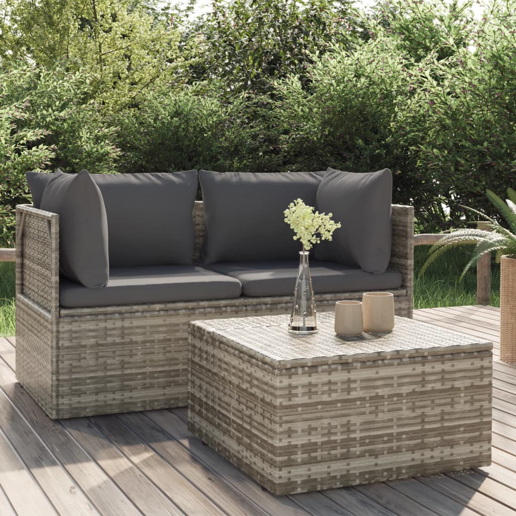 vidaXL Salon de jardin 3 pièces avec coussins Résine tressée Gris