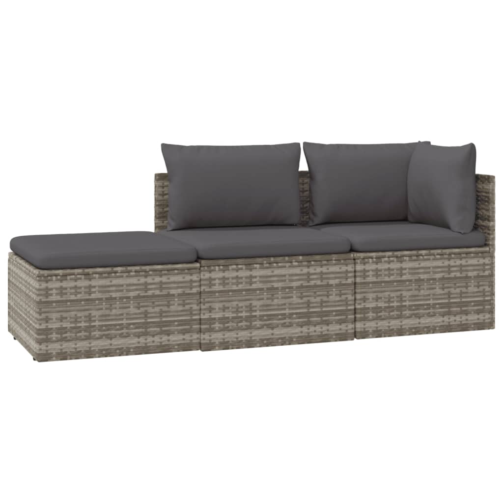 vidaXL 3-tlg. Garten-Lounge-Set mit Kissen Grau Poly Rattan