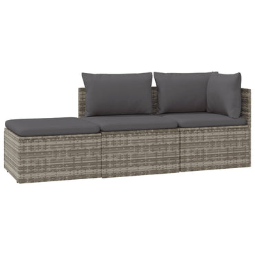vidaXL Salon de jardin 3 pièces avec coussins Résine tressée Gris