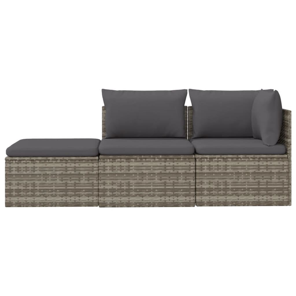 vidaXL 3-tlg. Garten-Lounge-Set mit Kissen Grau Poly Rattan
