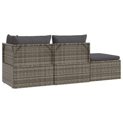vidaXL 3-tlg. Garten-Lounge-Set mit Kissen Grau Poly Rattan