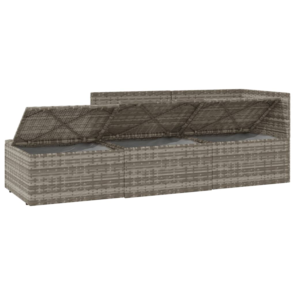 vidaXL 3-tlg. Garten-Lounge-Set mit Kissen Grau Poly Rattan
