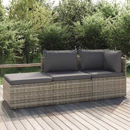 vidaXL 3-tlg. Garten-Lounge-Set mit Kissen Grau Poly Rattan