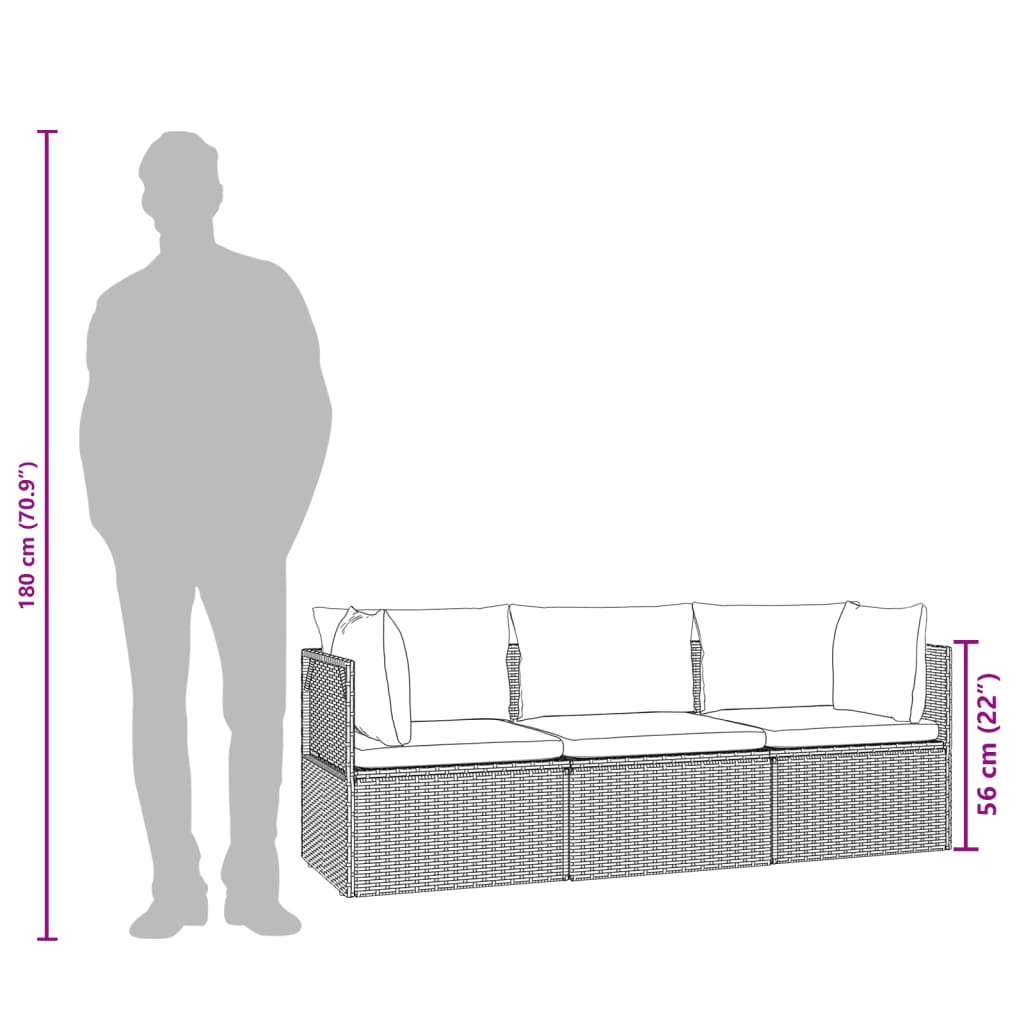 vidaXL Salon de jardin 3 pièces avec coussins Résine tressée Gris