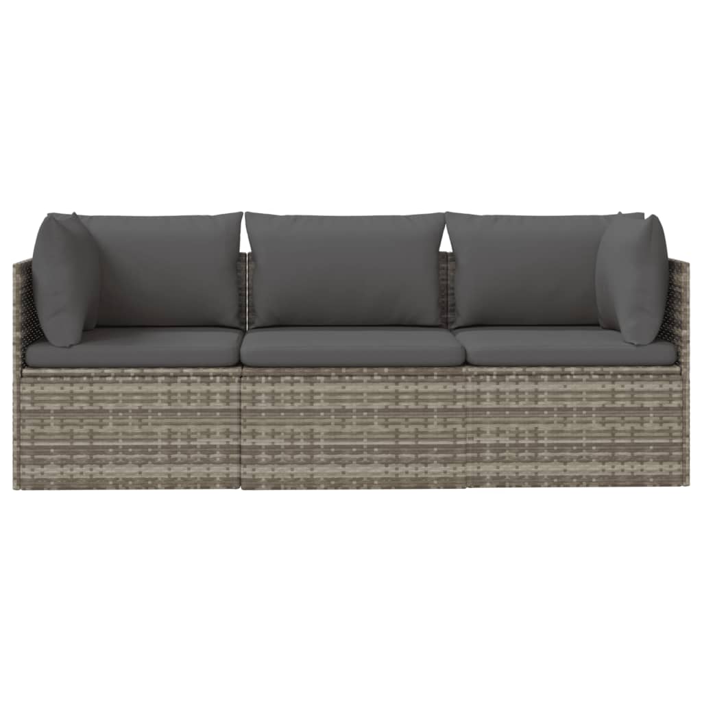 vidaXL Salon de jardin 3 pièces avec coussins Résine tressée Gris