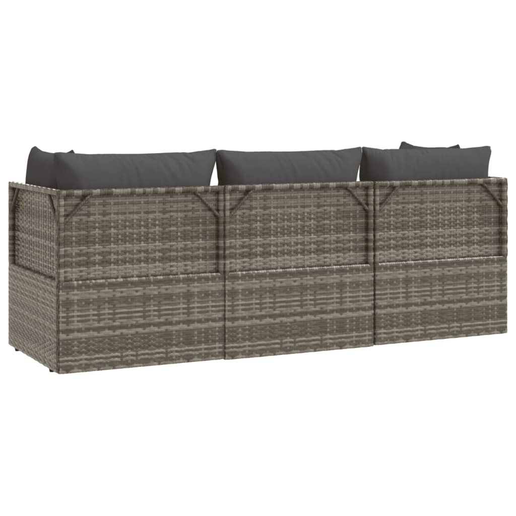 vidaXL Salon de jardin 3 pièces avec coussins Résine tressée Gris