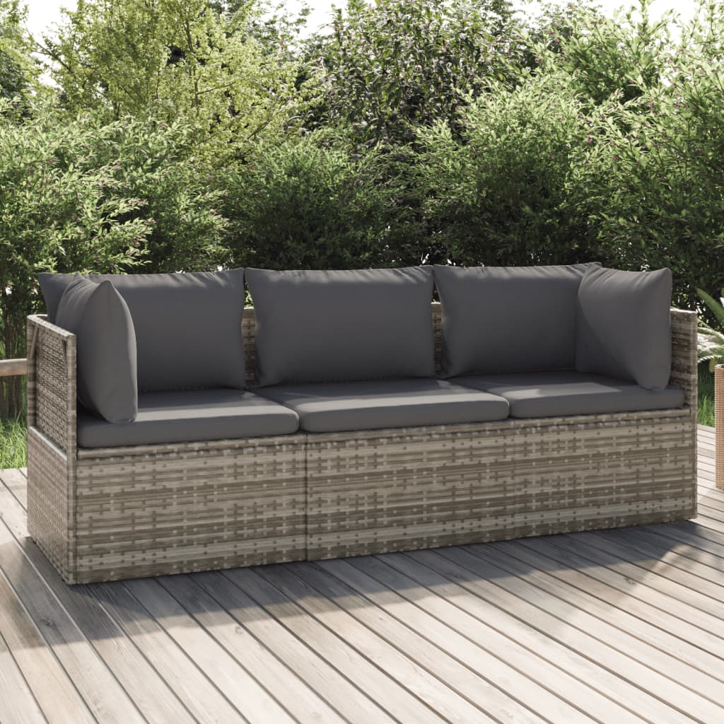 vidaXL Salon de jardin 3 pièces avec coussins Résine tressée Gris