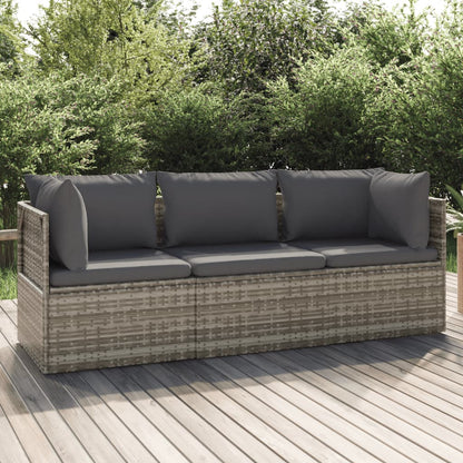 vidaXL Salon de jardin 3 pièces avec coussins Résine tressée Gris