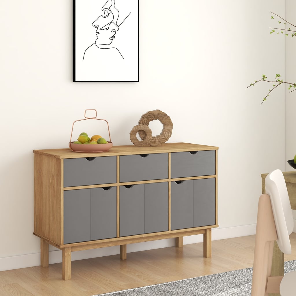 vidaXL Bahut OTTA Marron et Gris 114x43x73,5 cm Bois de pin massif