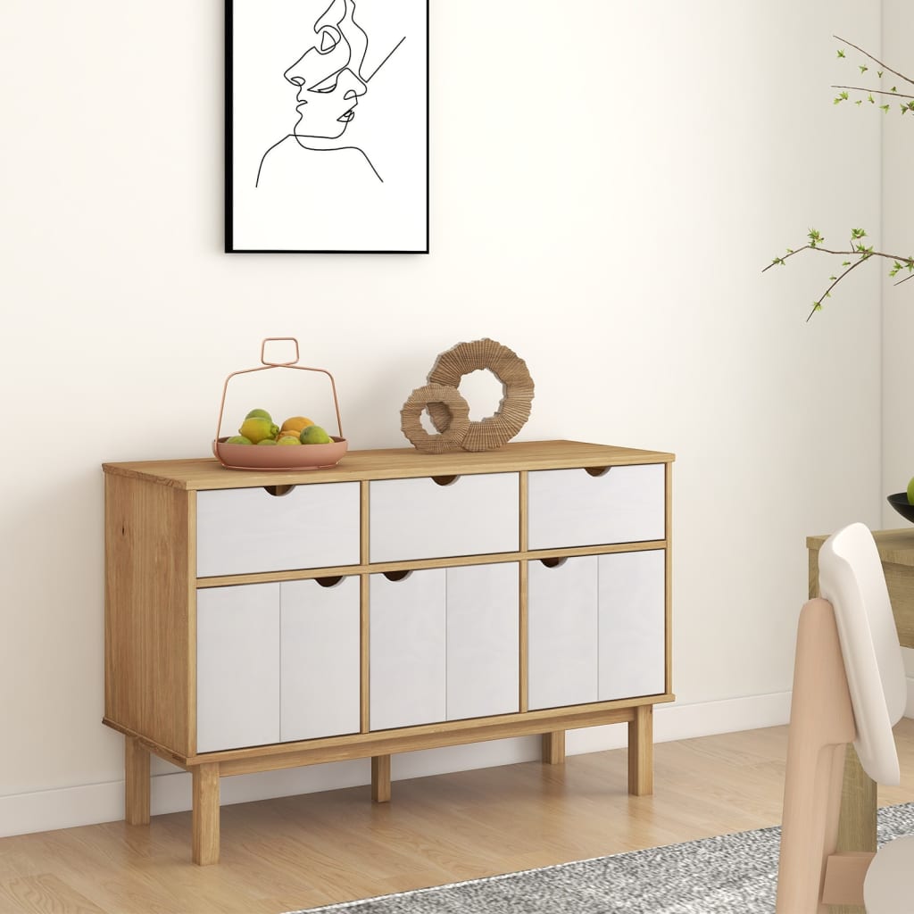 vidaXL Buffet OTTA marron et blanc 114x43x73,5 cm en pin massif