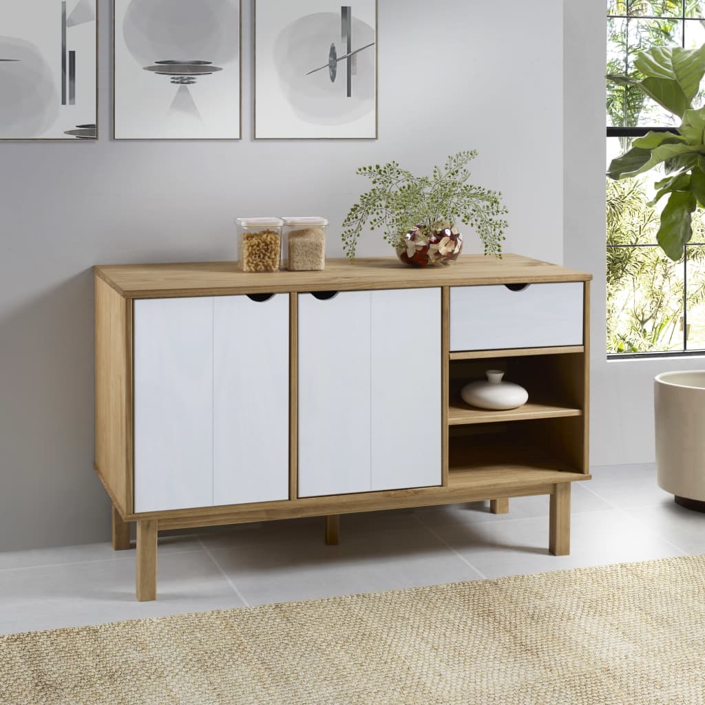 vidaXL Buffet OTTA marron et blanc 114x43x73,5 cm en pin massif