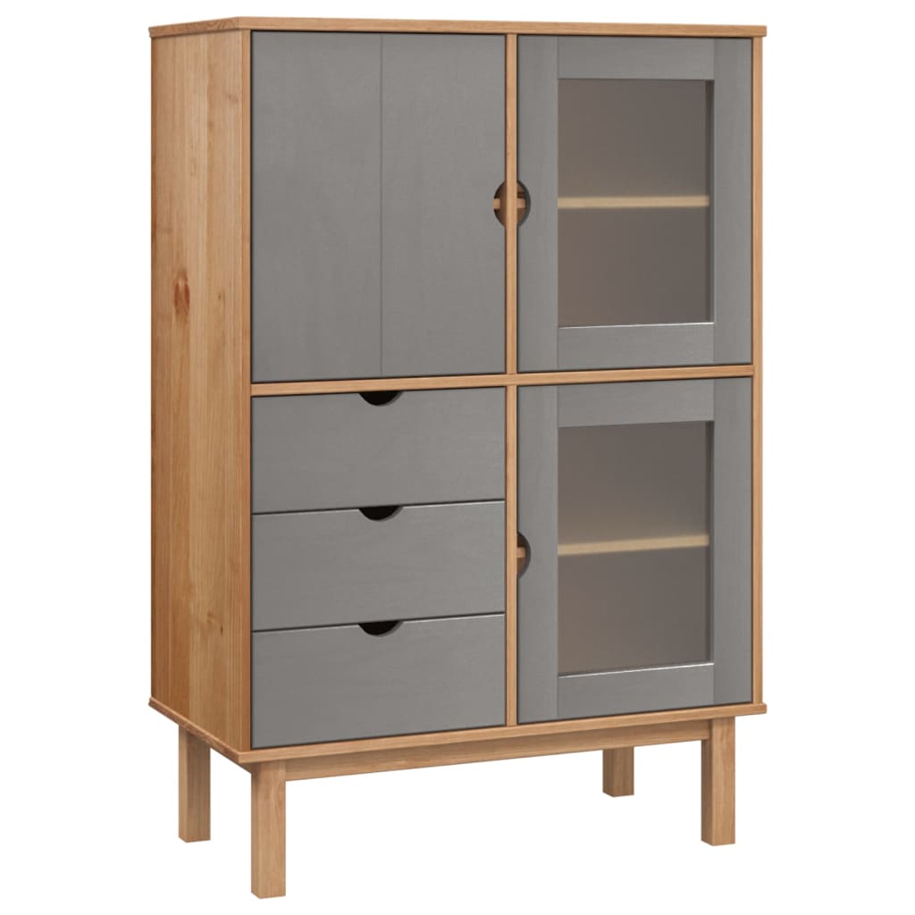 vidaXL Highboard OTTA Marron&Gris 85x43x125 cm Pin Massif