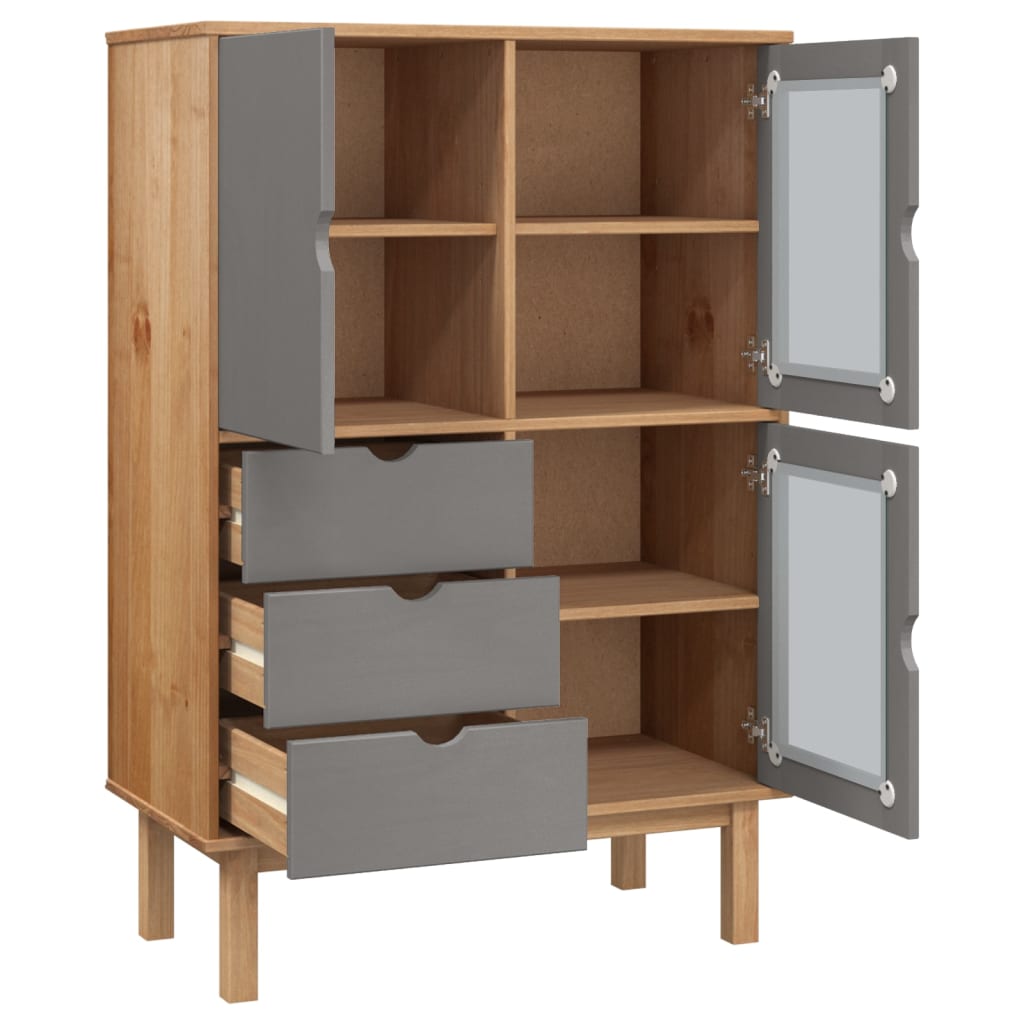 vidaXL Highboard OTTA Marron&Gris 85x43x125 cm Pin Massif