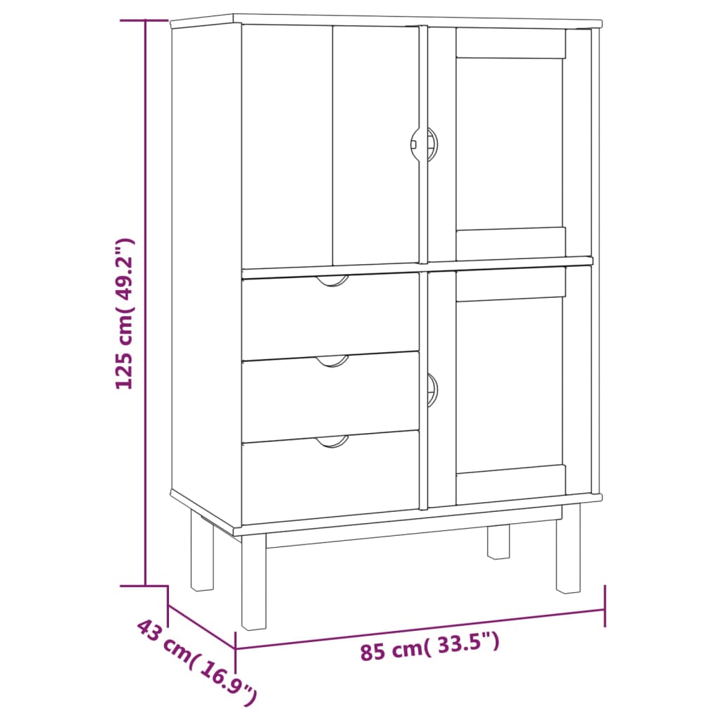 vidaXL Highboard OTTA Marron&Gris 85x43x125 cm Pin Massif