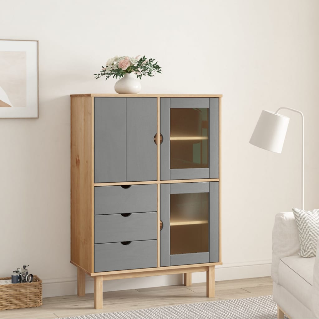 vidaXL Highboard OTTA Marron&Gris 85x43x125 cm Pin Massif
