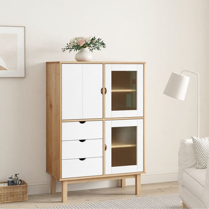 vidaXL Bahut haut OTTA Marron et Blanc 85x43x125 cm Bois de pin massif