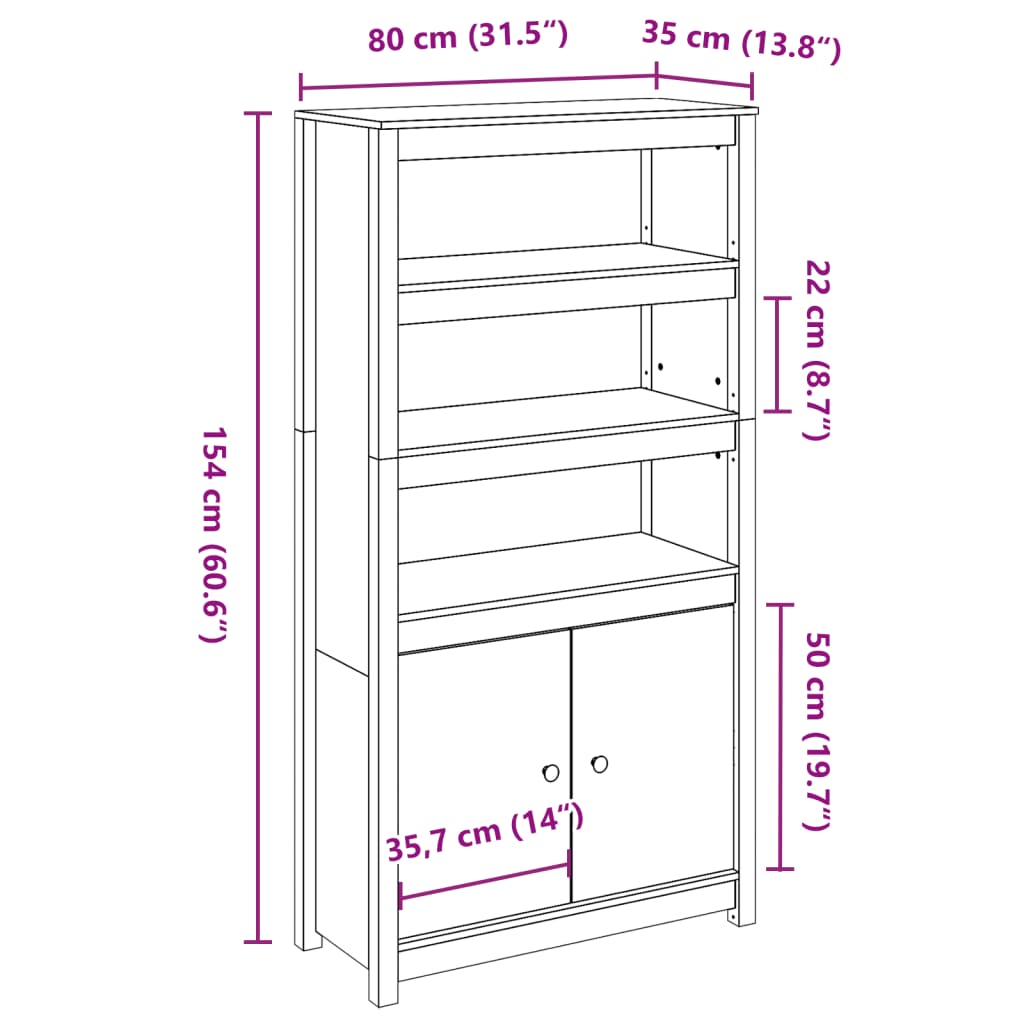 vidaXL Buffet haut blanc 80x35x154 cm Pin massif