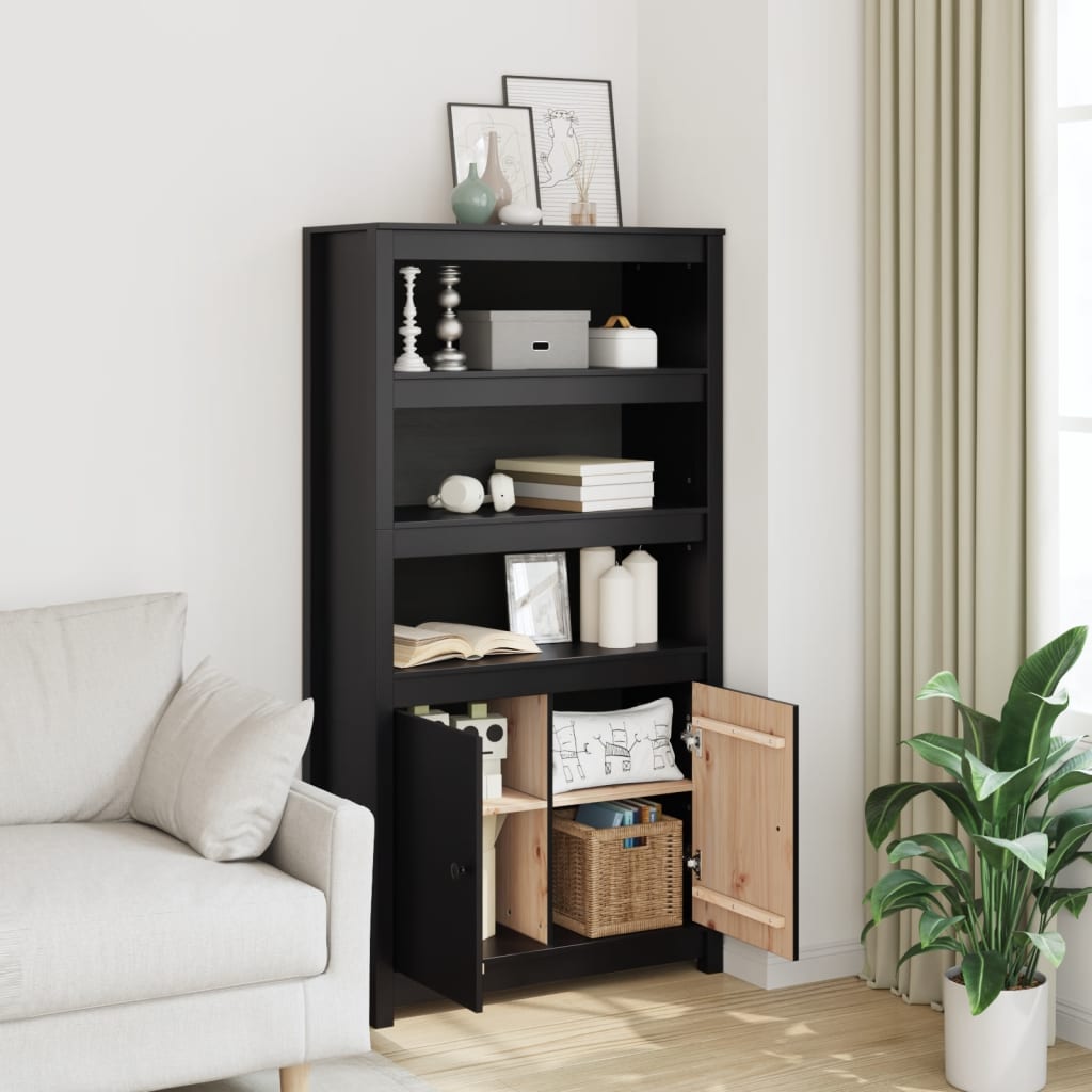 vidaXL Highboard noir 80x35x154 cm Bois de pin massif