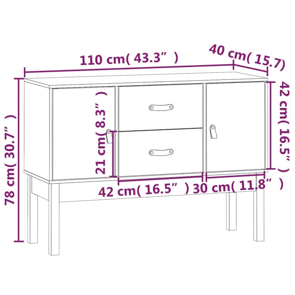 vidaXL Buffet Noir 110x40x78 cm Bois de pin massif