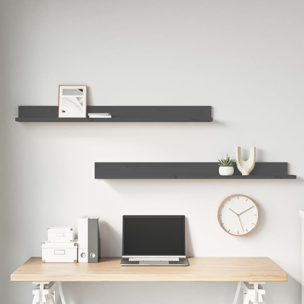 vidaXL Étagères murales 2 pcs Gris 110x11x9 cm Bois de pin massif