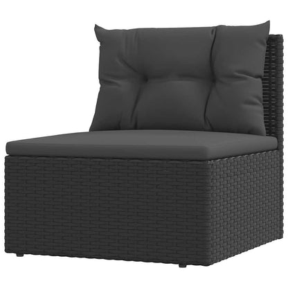 vidaXL Canapé central de jardin avec coussins en résine tressée noire