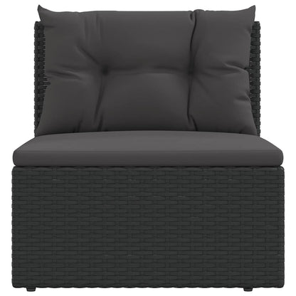 vidaXL Canapé central de jardin avec coussins en résine tressée noire