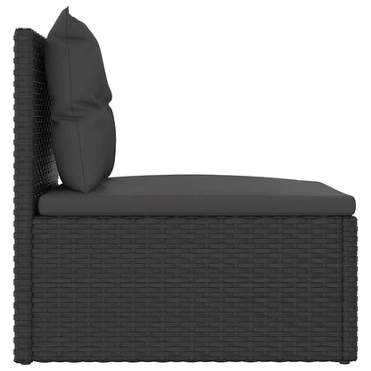 vidaXL Canapé central de jardin avec coussins en résine tressée noire