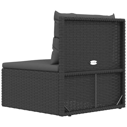 vidaXL Canapé central de jardin avec coussins en résine tressée noire