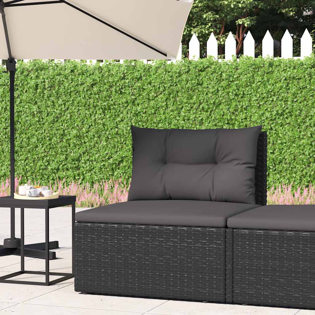 vidaXL Canapé central de jardin avec coussins en résine tressée noire