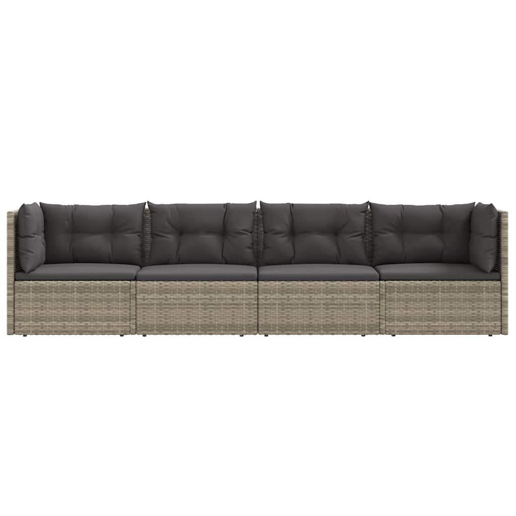 vidaXL 4-tlg. Garten-Lounge-Set mit Kissen Grau Poly Rattan