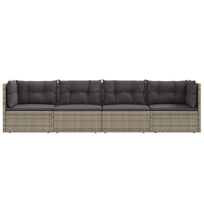 vidaXL 4-tlg. Garten-Lounge-Set mit Kissen Grau Poly Rattan