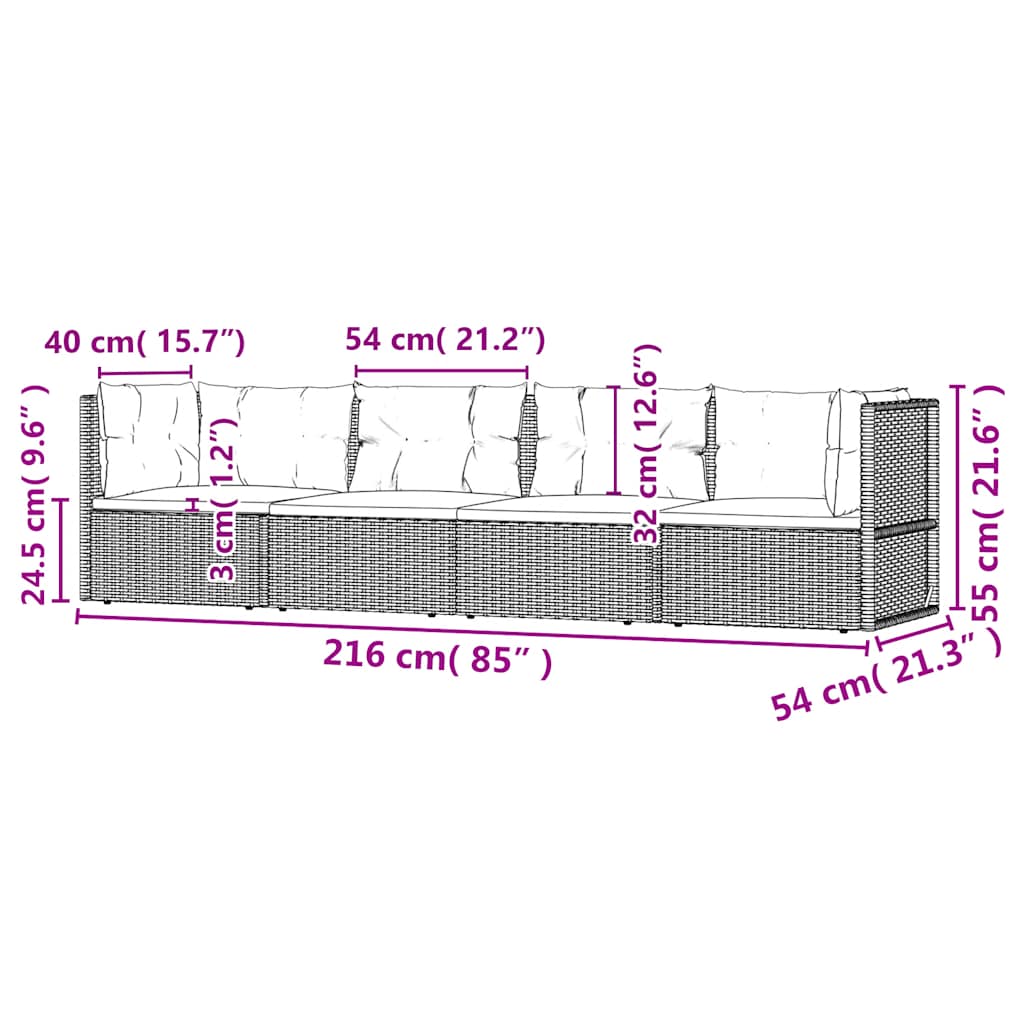 vidaXL 4-tlg. Garten-Lounge-Set mit Kissen Grau Poly Rattan