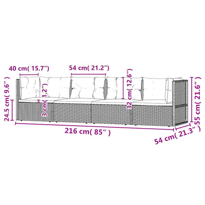 vidaXL 4-tlg. Garten-Lounge-Set mit Kissen Grau Poly Rattan