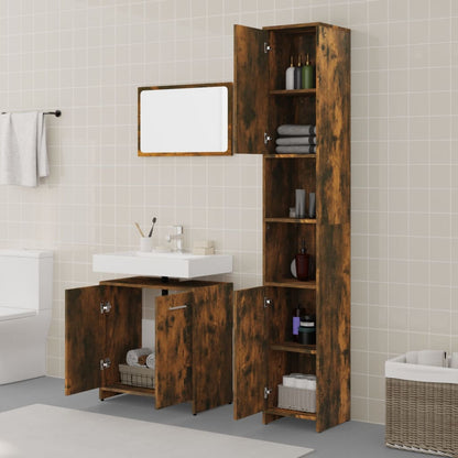 vidaXL 3-tlg. Badmöbel-Set Räuchereiche Holzwerkstoff