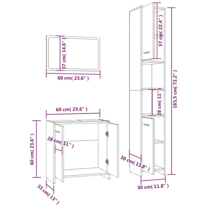 vidaXL 3-tlg. Badmöbel-Set Räuchereiche Holzwerkstoff
