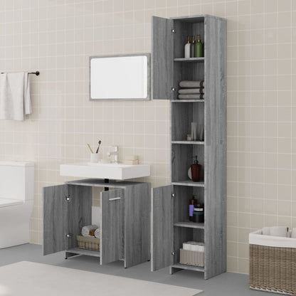 vidaXL 3-tlg. Badmöbel-Set Grau Sonoma Holzwerkstoff