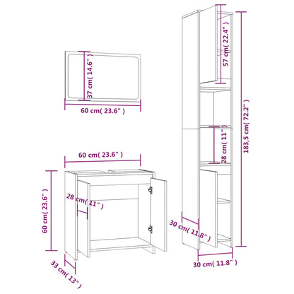 vidaXL 3-tlg. Badmöbel-Set Räuchereiche Holzwerkstoff