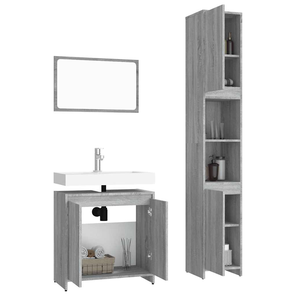 vidaXL 3-tlg. Badmöbel-Set Grau Sonoma Holzwerkstoff