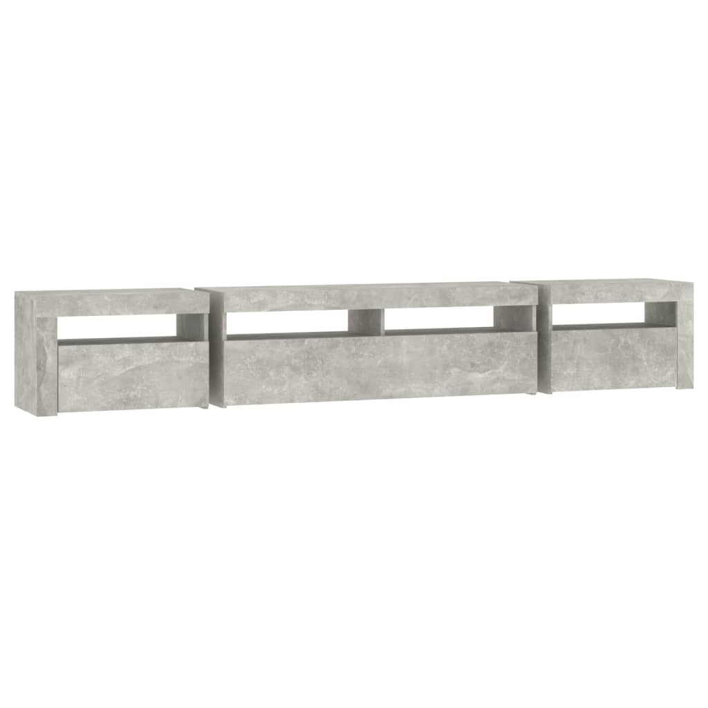 vidaXL TV-Schrank mit LED-Leuchten Betongrau 240x35x40 cm