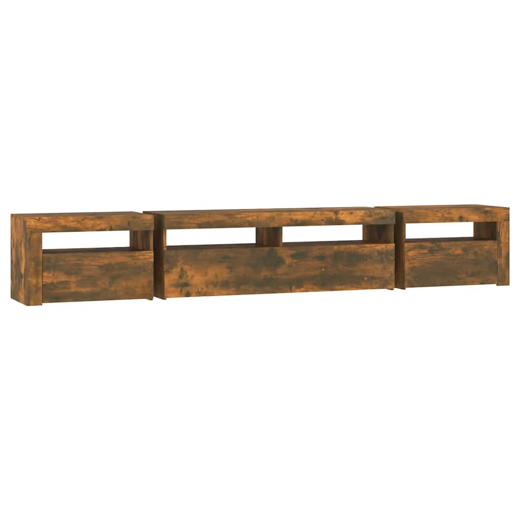 vidaXL TV-Schrank mit LED-Leuchten Räuchereiche 240x35x40 cm