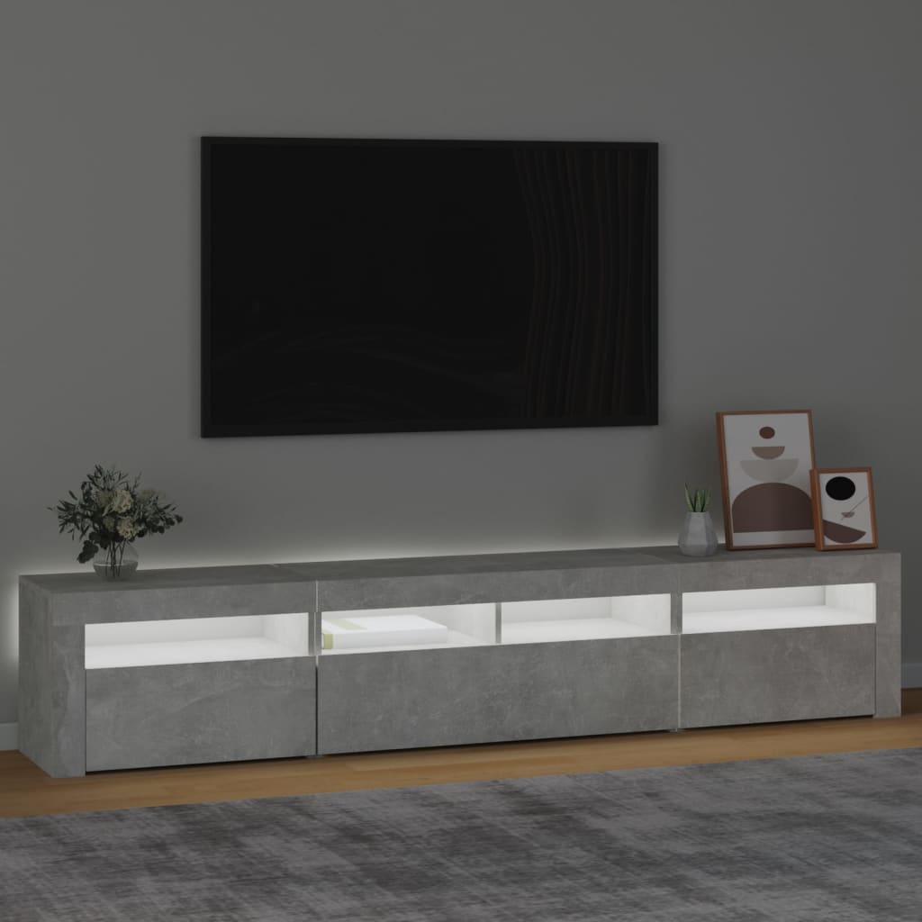 Meuble TV vidaXL avec lumières LED gris béton 210x35x40 cm