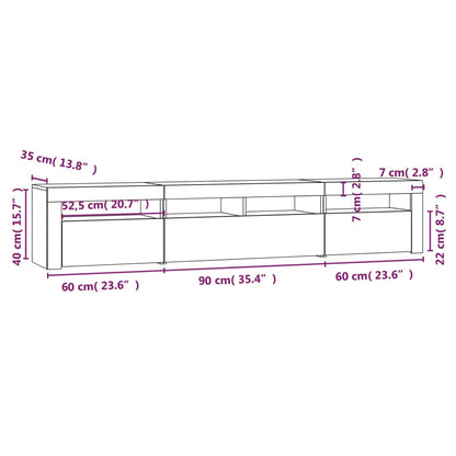 Meuble TV vidaXL avec lumières LED gris béton 210x35x40 cm