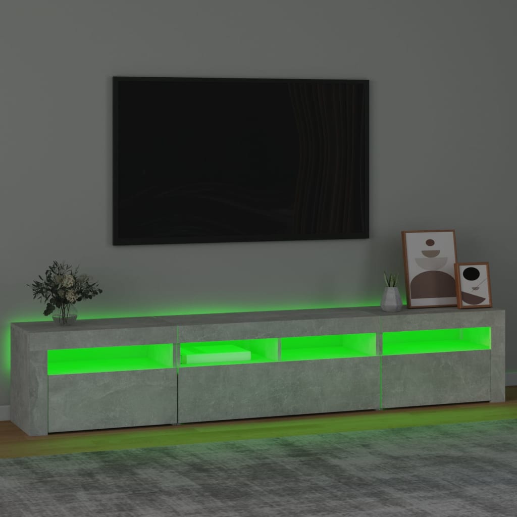 Meuble TV vidaXL avec lumières LED gris béton 210x35x40 cm