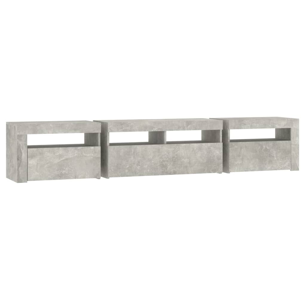 Meuble TV vidaXL avec lumières LED gris béton 210x35x40 cm