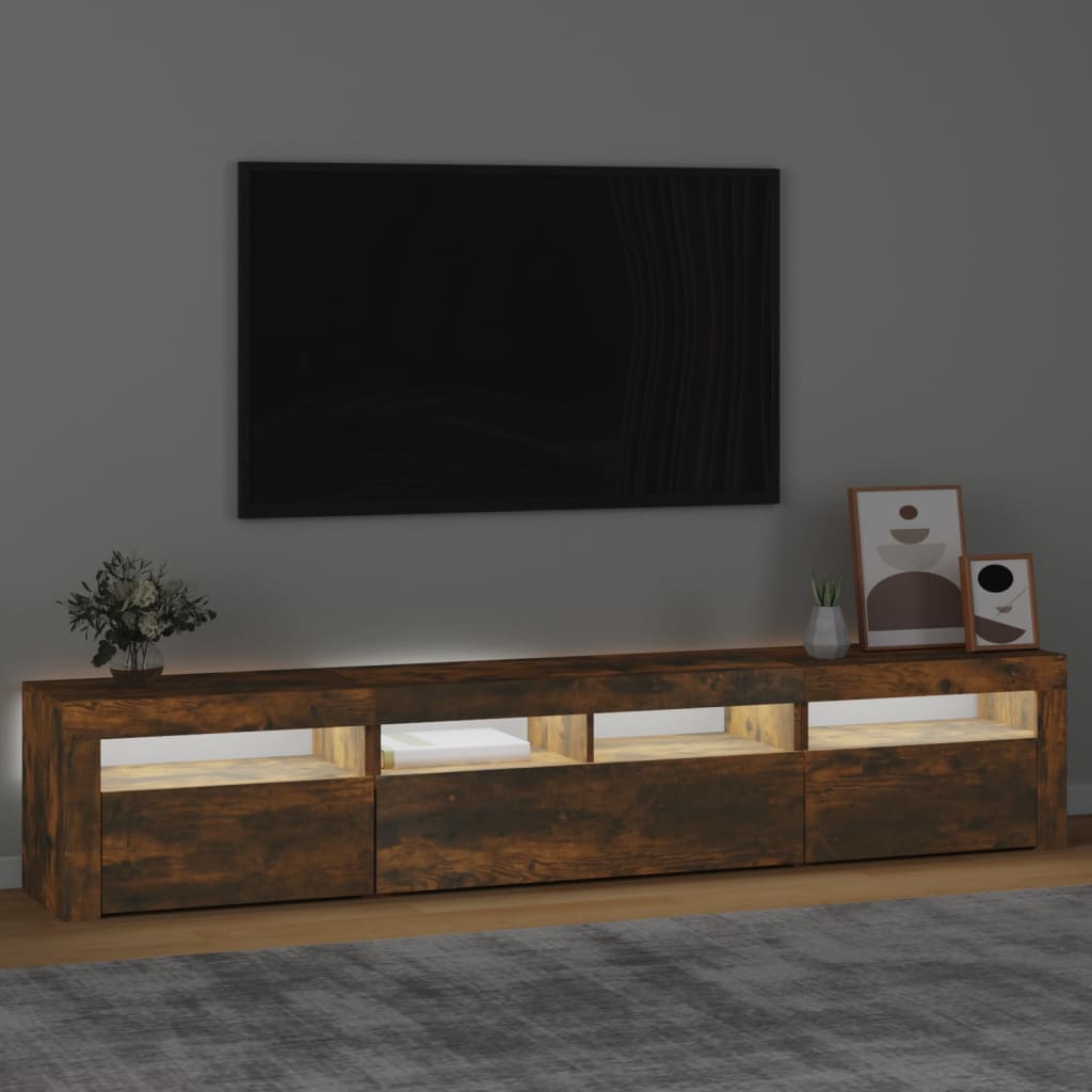 Meuble TV vidaXL avec lumières LED chêne fumé 210x35x40 cm